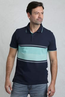 Sunbury Organic Cotton Striped Pique Polo Shirt Aqua Marine