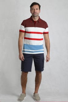 Sunbury Organic Cotton Striped Pique Polo Shirt Pinot Red