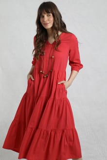 Margo Seersucker Tiered Midi Dress Crimson