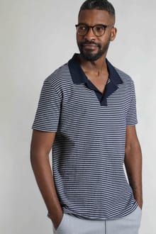 Virgil Organic Cotton Striped Polo Shirt Navy