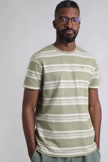 Xavier Eco Crepe Stripe T-Shirt Sage