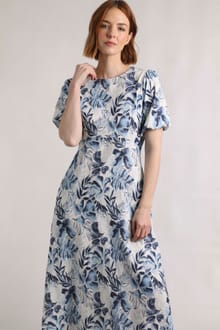 Delanie Linen Rich Printed Tea Dress Estate blue