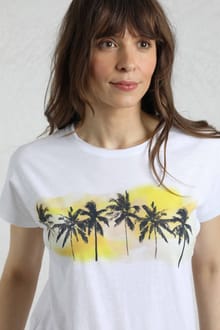 Painterly Palm Organic Cotton Front Print T-Shirt White