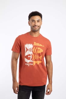 Double Fish Front Print Graphic T-Shirt Rust Leaves