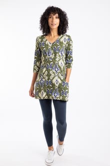 Arielle Printed Jersey 3/4 Sleeve Tunic Artichoke