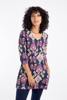 Arielle Printed Jersey 3/4 Sleeve Tunic Petrol Blue