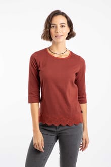 Raven Striped Embroidered Hem Top Conker