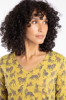 Laveda 3/4 Sleeve Printed V Neck T-Shirt Tarragon