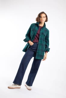Autumn Check Fleece Shacket Cedar Green
