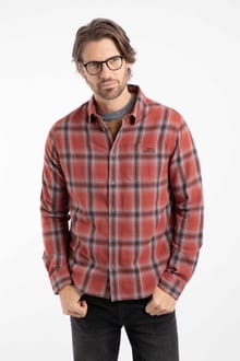 Broxton Organic Cotton Long Sleeve Herringbone Check Shirt Rust