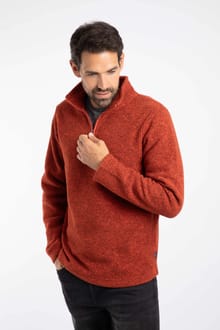 Newport 1/4 Zip Ribbed Fleece Rust Leaves