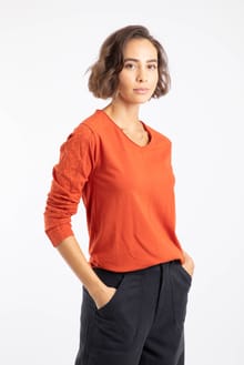 Topia Broderie Sleeve Outfitter Top Rust Leaves