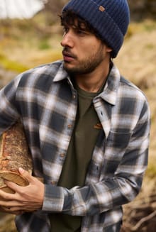 Broxton Organic Cotton Long Sleeve Herringbone Check Shirt Grey