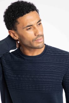 Fahri Mixed Stitch Crew Neck Jumper Navy