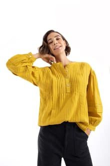 Skyler Jacquard Seersucker Cotton Blouse Antique Moss