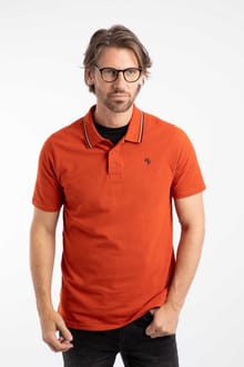 Dylan Organic Cotton Tipped Collar Polo Shirt Rust Leaves