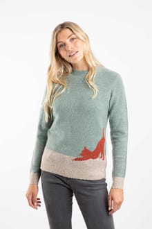 Whiskers Intarsia Knitted Jumper  Sea Mist